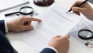 Defense attorney examining forensic evidence reports