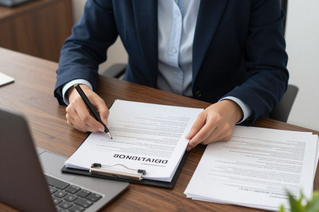 Immigration attorney reviewing asylum case documents Immigration attorney reviewing asylum case documents