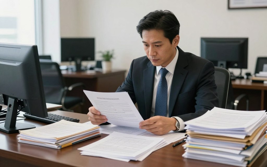 Immigration attorney reviewing urgent case documents Immigration attorney reviewing urgent case documents