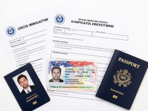 Immigration family petition documents and green cards