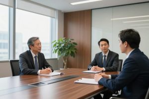 Legal negotiation meeting in professional office setting