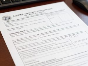 USCIS immigration forms and documents on attorney desk in Los Angeles