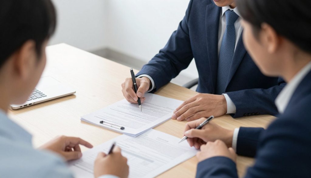 Attorney and client reviewing visa documents together Attorney and client reviewing visa documents together