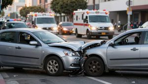 Car accident aftermath showing damaged vehicles on Los Angeles street