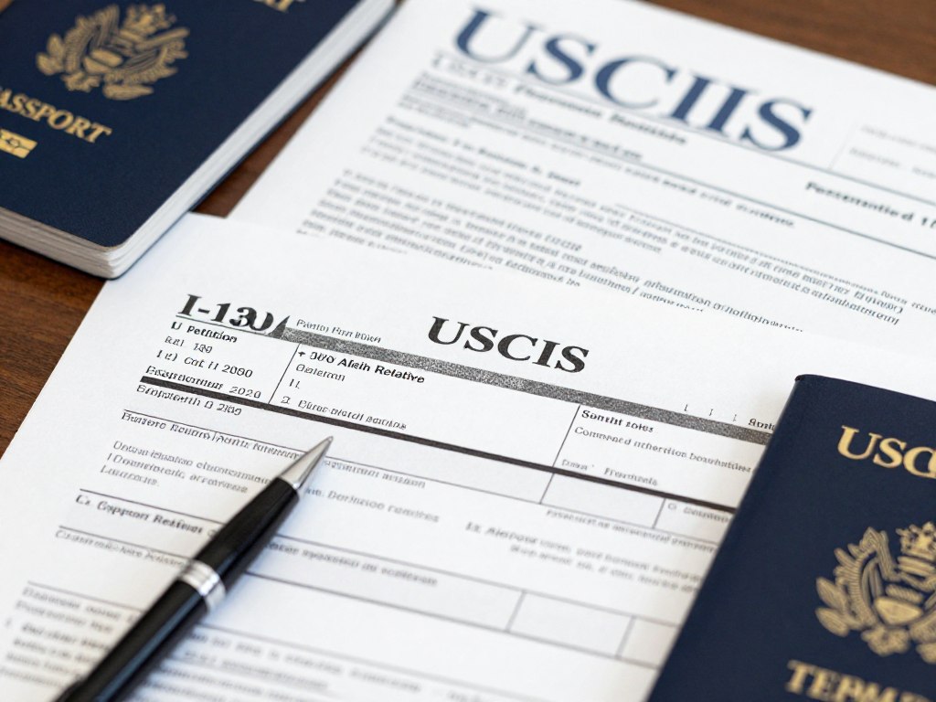 Family petitions USCIS Form I-130 immigration documents being reviewed Family petitions USCIS Form I-130 immigration documents being reviewed