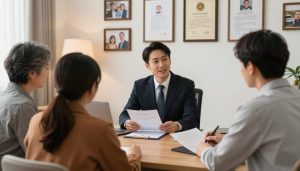 Family petitions legal consultation meeting between attorney and clients in Los Angeles office