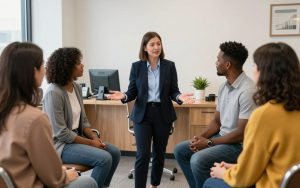 Immigration attorney meeting with diverse Los Angeles community clients