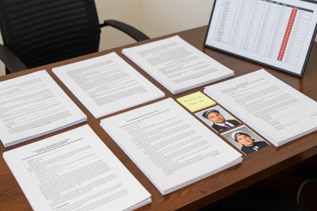 Immigration attorney organizing asylum case evidence and documentation Immigration attorney organizing asylum case evidence and documentation