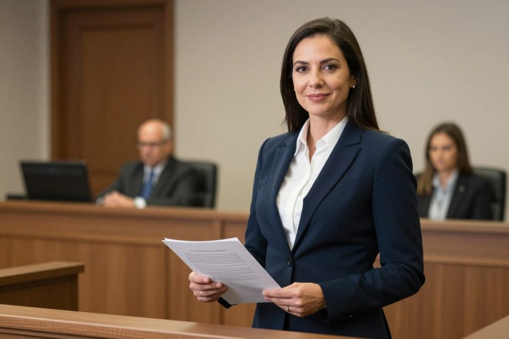 Immigration attorney presenting case evidence in court Immigration attorney presenting case evidence in court