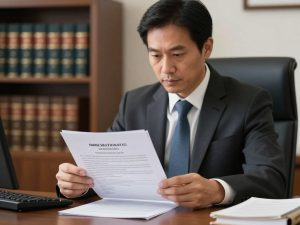 Immigration attorney reviewing legal documents for client case