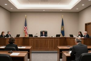 Immigration bond hearing courtroom setting
