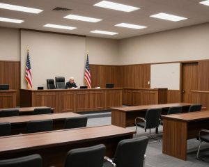 Immigration court hearing room for asylum proceedings