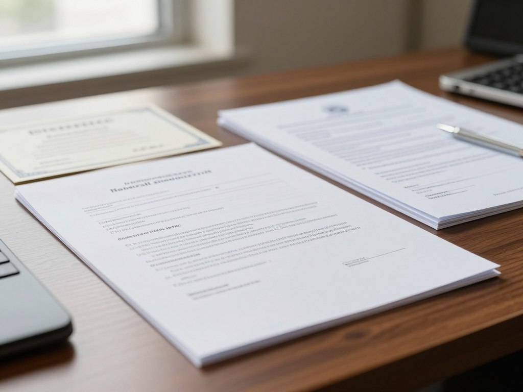 Legal documents and naturalization certificate on desk in law office Legal documents and naturalization certificate on desk in law office