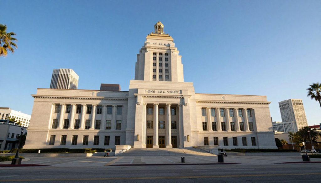 Los Angeles downtown skyline with federal courthouse building Los Angeles downtown skyline with federal courthouse building