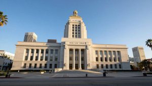 Los Angeles downtown skyline with federal courthouse building
