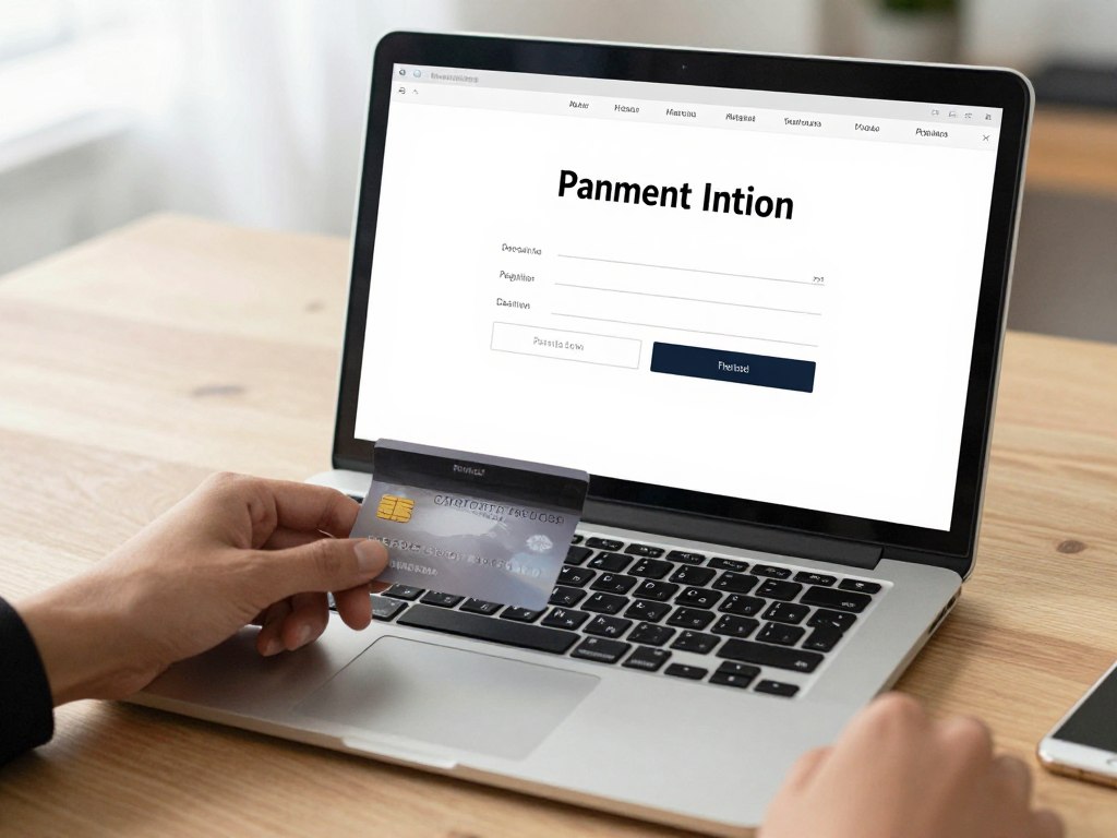 Person completing visa fee payment online Person completing visa fee payment online