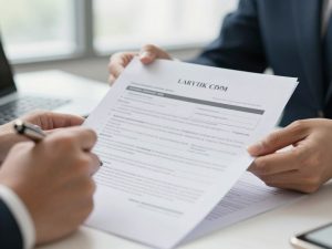 Person reviewing legal documents related to car accidents and injury claims