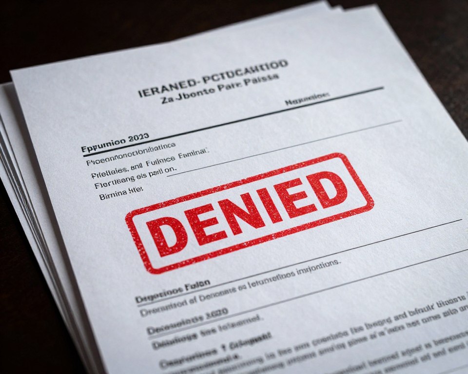 Rejected visa application documents with denial stamp Rejected visa application documents with denial stamp