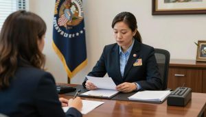 USCIS immigration officer conducting naturalization interview
